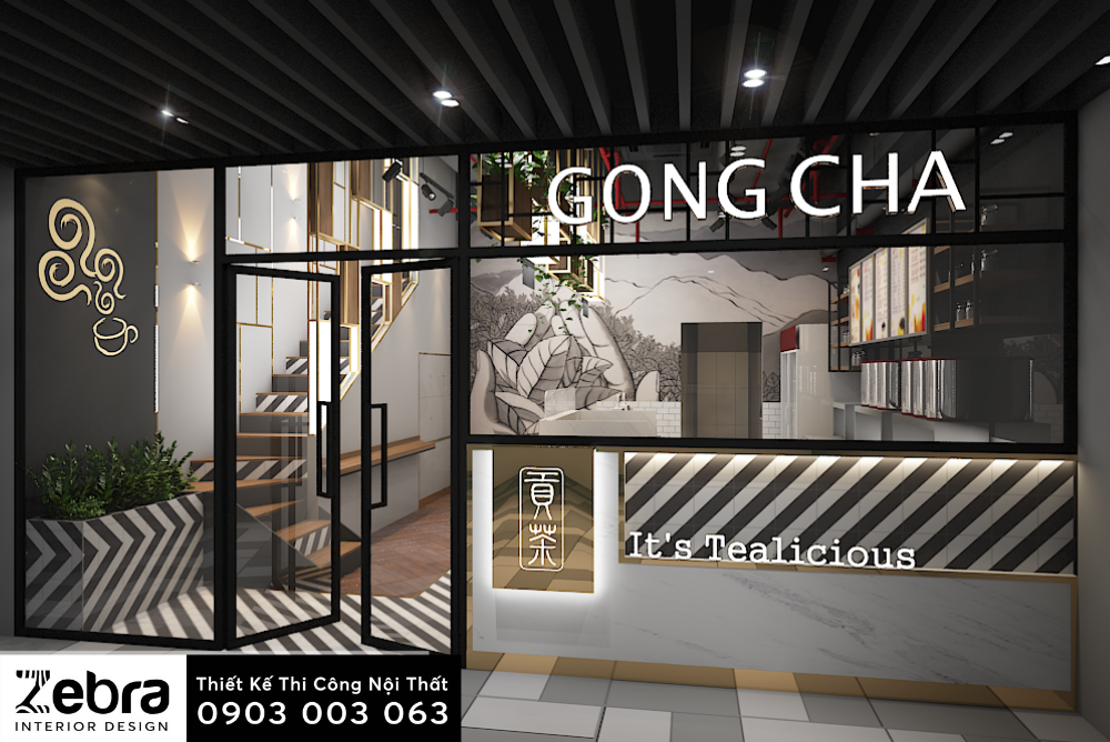 thiết kế quán trà sữa gongcha garden mall